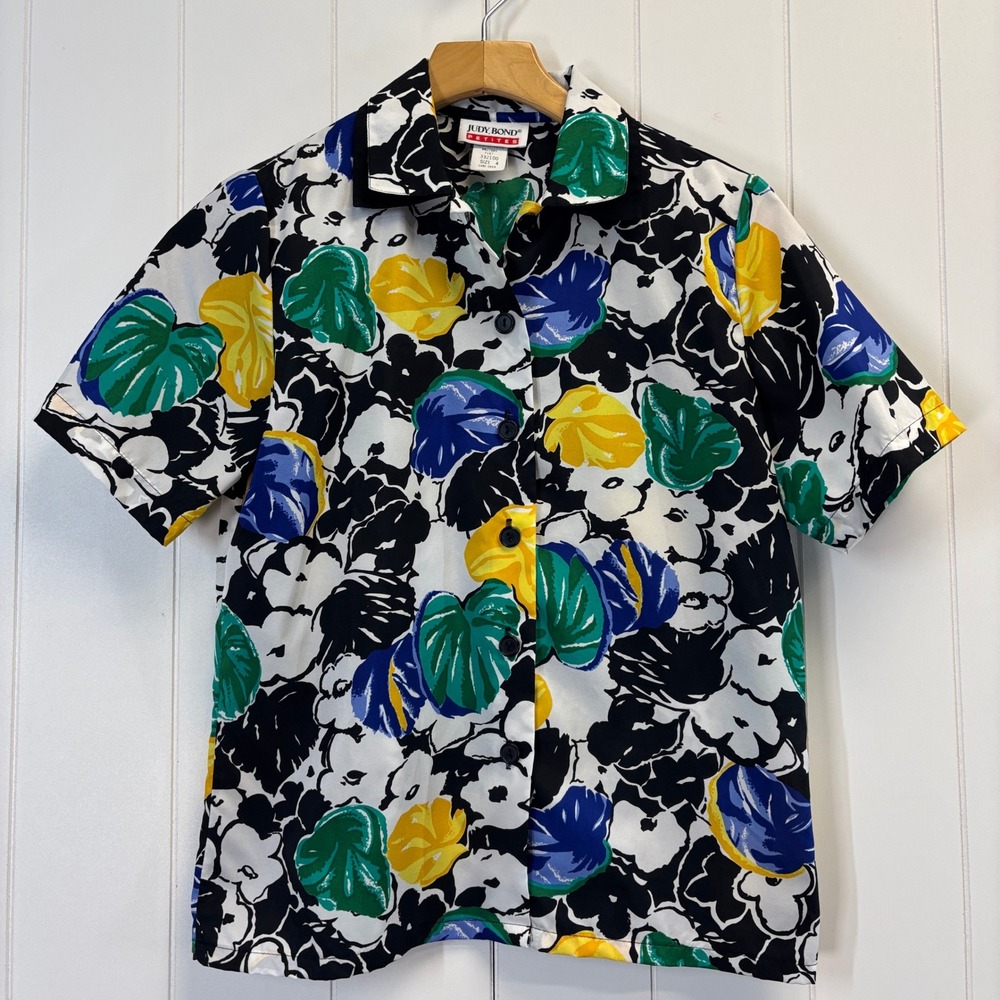 Vintage Judy Bond Petites 90s Floral Artsy Secretary Top Size 4 Office Career